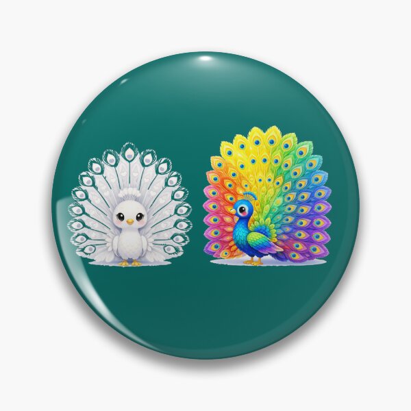 Item preview, White & Colorful Peacock Label – Front & Side View with Fan-Shaped Tail   designed and sold by PaintMeWorld.