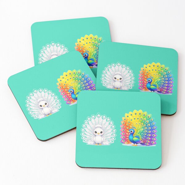 Item preview, White & Colorful Peacock Label – Front & Side View with Fan-Shaped Tail   designed and sold by PaintMeWorld.