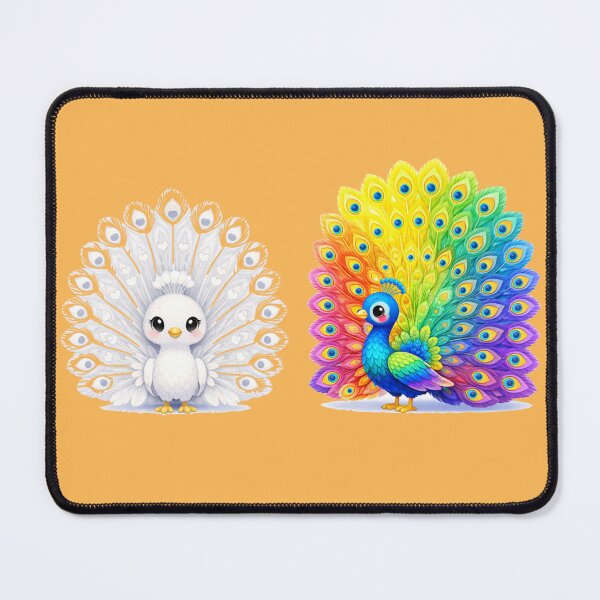 Item preview, White & Colorful Peacock Label – Front & Side View with Fan-Shaped Tail   designed and sold by PaintMeWorld.