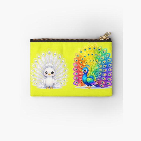Item preview, White & Colorful Peacock Label – Front & Side View with Fan-Shaped Tail   designed and sold by PaintMeWorld.