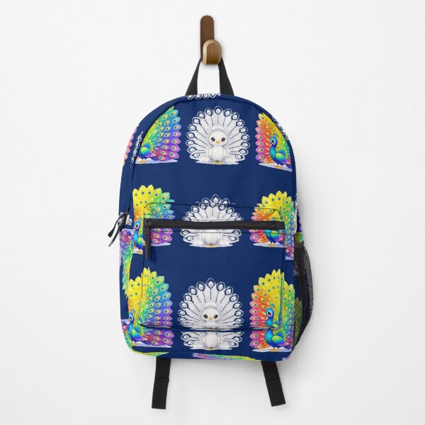 Item preview, White & Colorful Peacock Label – Front & Side View with Fan-Shaped Tail designed and sold by PaintMeWorld.