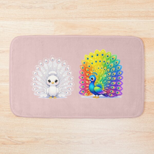 Item preview, White & Colorful Peacock Label – Front & Side View with Fan-Shaped Tail   designed and sold by PaintMeWorld.
