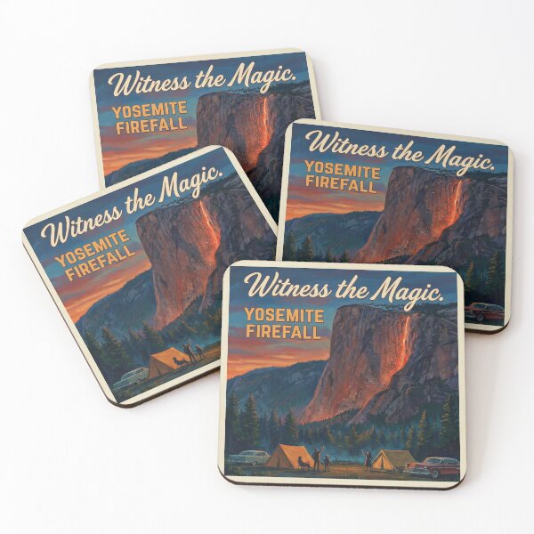 Item preview, Vintage 1950s Yosemite Firefall Travel Poster - Retro National Park Art designed and sold by Cozy-Old-Pub.