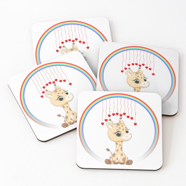 Item preview, Baby Giraffe in Rainbow - Sweet Giraffe Sitting with Hanging Hearts designed and sold by Love3Happy.