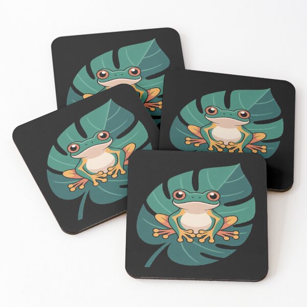 Item preview, Cute Frog on Large Leaf – Kawaii Cartoon Nature Illustration designed and sold by myforestfog.