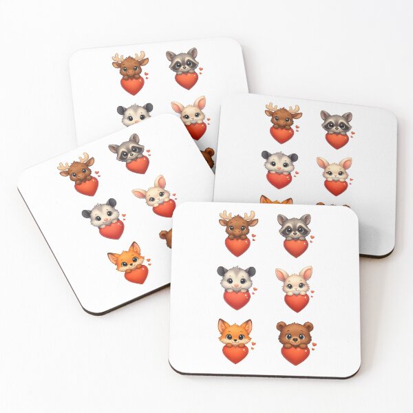 Item preview, Cute little animals behind the red hearts designed and sold by Boardgameo.