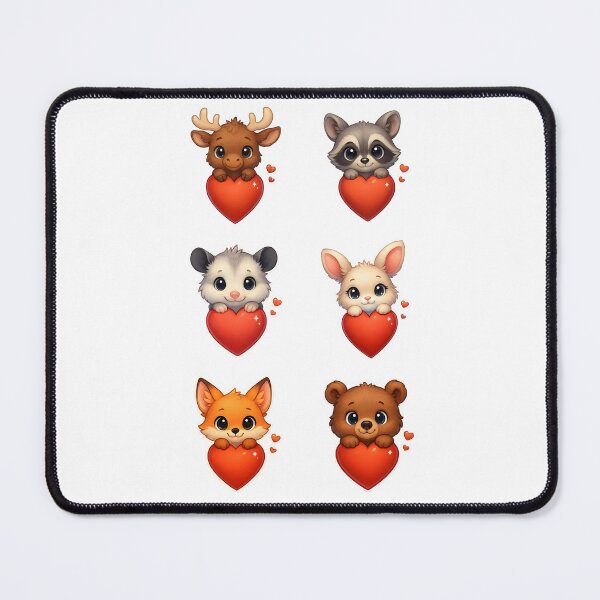 Item preview, Cute little animals behind the red hearts designed and sold by Boardgameo.