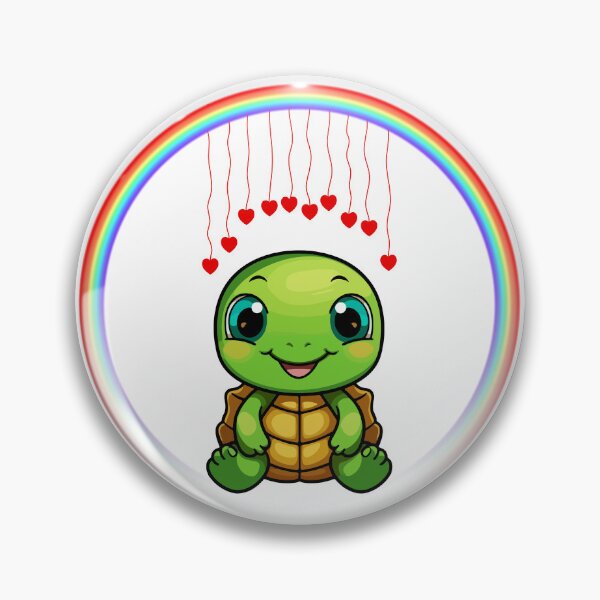 Item preview, Turtle with Rainbow Hearts - Cute Green Turtle with Hanging Hearts designed and sold by Love3Happy.