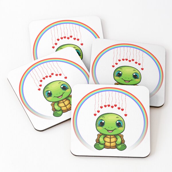Item preview, Turtle with Rainbow Hearts - Cute Green Turtle with Hanging Hearts designed and sold by Love3Happy.