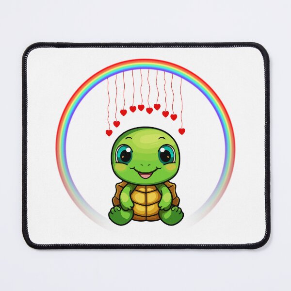 Item preview, Turtle with Rainbow Hearts - Cute Green Turtle with Hanging Hearts designed and sold by Love3Happy.