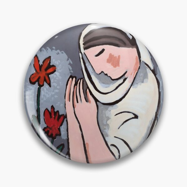 Item preview, Praying Woman with Red Flowers Vintage Painting designed and sold by buglevel.