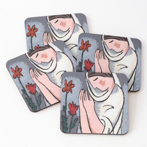 Item preview, Praying Woman with Red Flowers Vintage Painting designed and sold by buglevel.