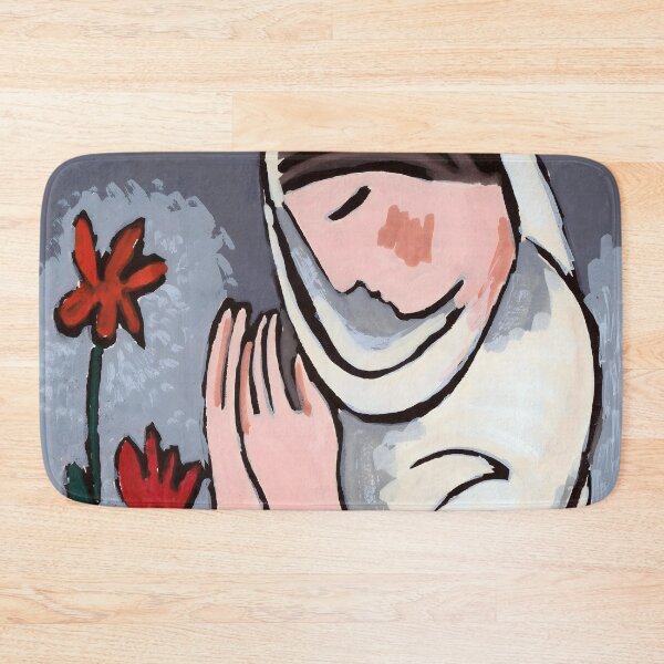 Item preview, Praying Woman with Red Flowers Vintage Painting designed and sold by buglevel.