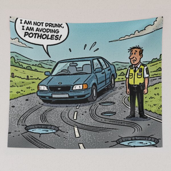 Item preview, Car v Pothole designed and sold by designbywhacky.