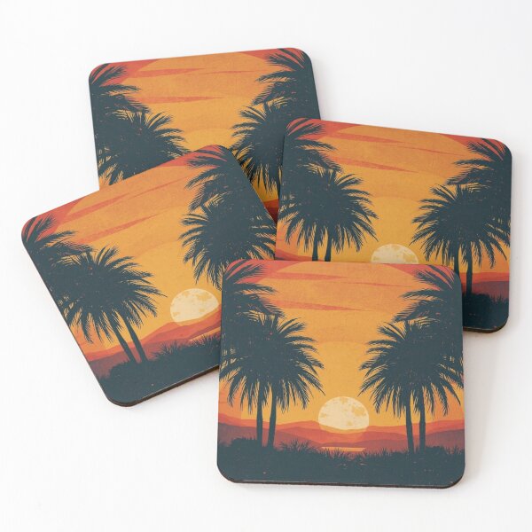 Item preview, Retro Tropical Sunset with Palm Trees – Vintage Summer Landscape Illustration designed and sold by DreamPixelPrint.