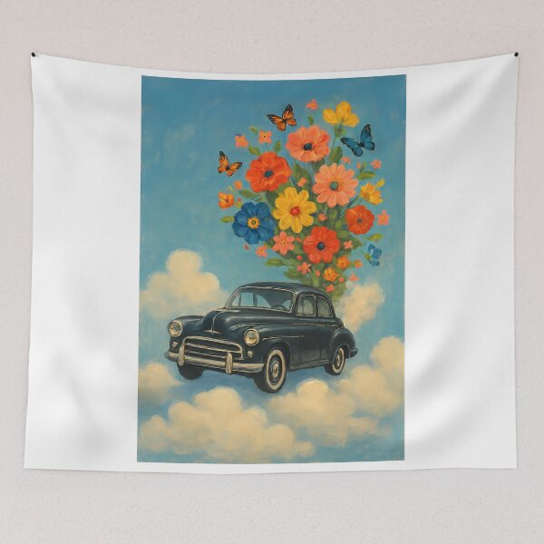 Item preview, Vintage Floral Car - Surreal Dreamscape Collage designed and sold by CosmicVintageTR.