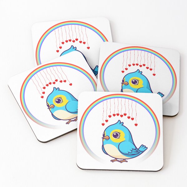 Item preview, Bluebird with Rainbow Hearts - Cute Cartoon Bird with Hanging Hearts designed and sold by Love3Happy.