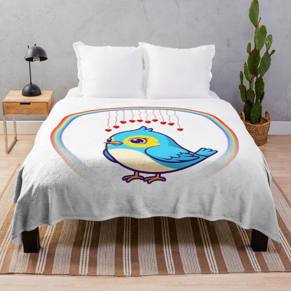 Item preview, Bluebird with Rainbow Hearts - Cute Cartoon Bird with Hanging Hearts designed and sold by Love3Happy.