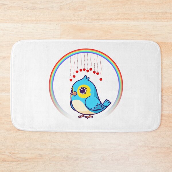 Item preview, Bluebird with Rainbow Hearts - Cute Cartoon Bird with Hanging Hearts designed and sold by Love3Happy.