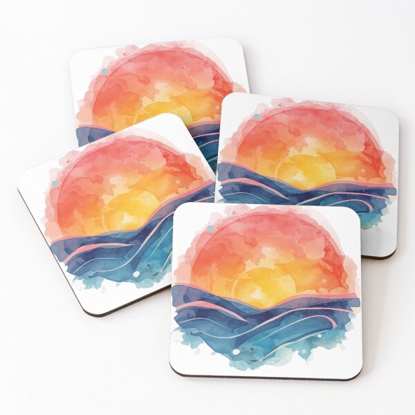 Item preview, Golden Sunset Over Teal Waves – Watercolor Nature Art designed and sold by  NextEra Design.