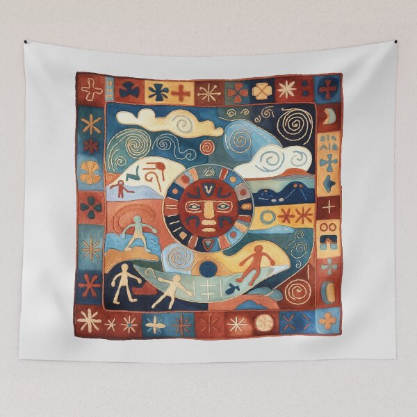 Item preview, Folk Art Sun Face Tapestry Illustration designed and sold by OjingO.