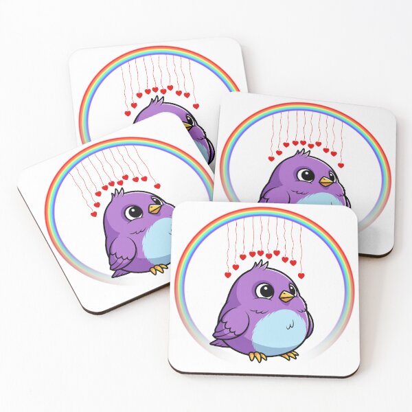 Item preview, Purple Bird with Rainbow Hearts - Cute Cartoon Bird with Hanging Hearts designed and sold by Love3Happy.