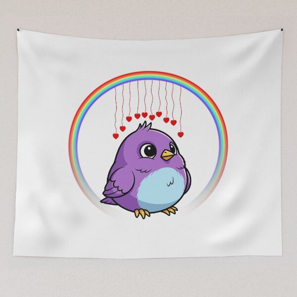 Item preview, Purple Bird with Rainbow Hearts - Cute Cartoon Bird with Hanging Hearts designed and sold by Love3Happy.