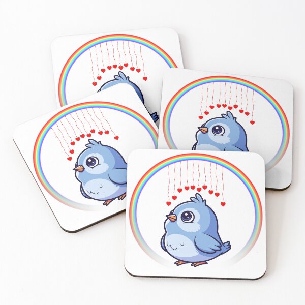 Item preview, Bluebird with Rainbow Hearts - Cute Cartoon Bird with Hanging Hearts designed and sold by Love3Happy.