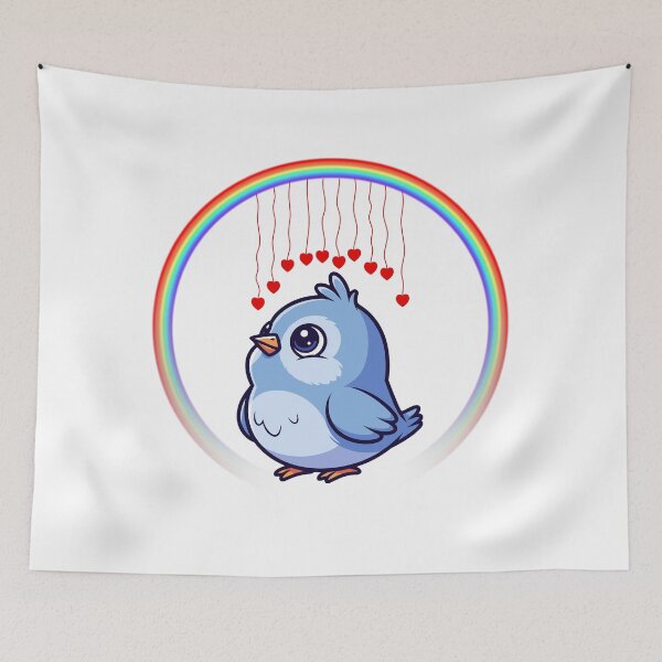 Item preview, Bluebird with Rainbow Hearts - Cute Cartoon Bird with Hanging Hearts designed and sold by Love3Happy.