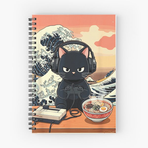 Item preview, Retro Black Cat Gaming Great Wave Off Kanagawa Ramen Console Art designed and sold by LakenDraphil.