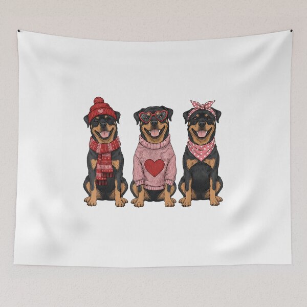Item preview, Cute Rottweiler Trio Valentines Day Heart Sweaters Dogs Pink Aesthetic Art designed and sold by HarinDonreka.