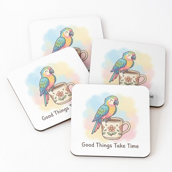 Item preview, Cute Parrot on Tea Cup – Cozy Motivational Poster designed and sold by Nice Vibes Prints.