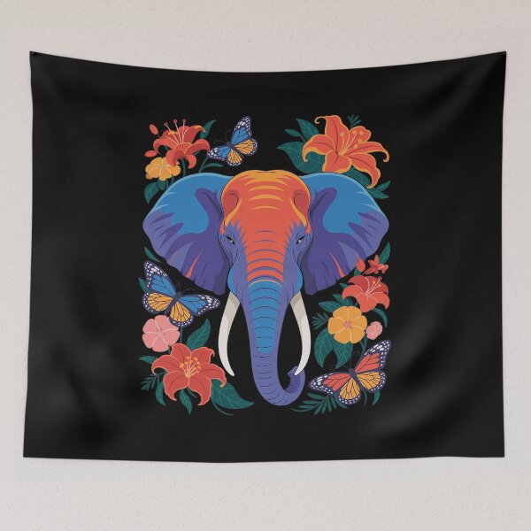 Item preview, Elephant Floral Boho Butterfly Tropical Portrait designed and sold by angolinnArt.