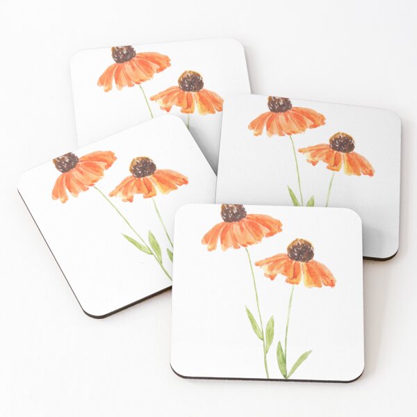 Item preview, hand painted two orange coneflowers watercolor  designed and sold by ColorandColor.