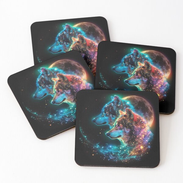 Item preview, Wolf Moon T-Shirt – Cosmic Double Wolf Galaxy | Dark Spectrum designed and sold by PSYNOVA.