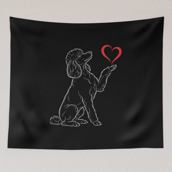Item preview, Elegant Black Poodle Reaching For Red Heart Minimalist Dog Lover Art designed and sold by Aladino Tamayo.