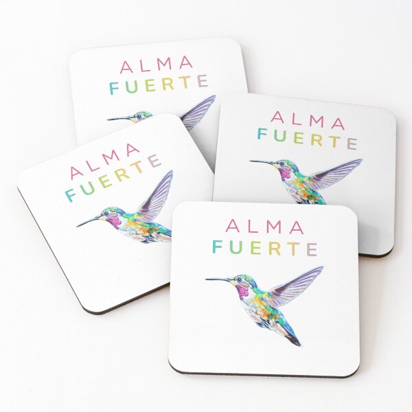 Item preview, 'Alma Fuerte' - A flying hummingbird flying with text in Spanish designed and sold by CromaArtStudio.