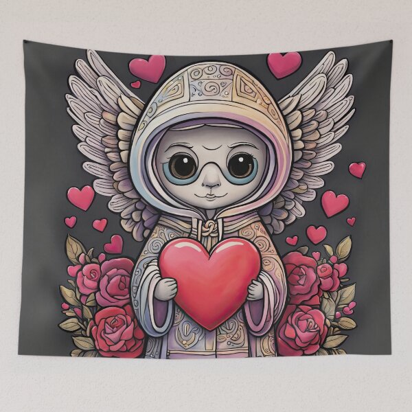 Item preview, Pensioner Angel of Love with wings wearing a hoodie celebrating Valentines Day designed and sold by Colin Bentham.