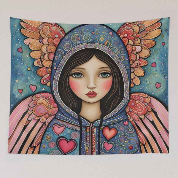 Item preview, Pensioner Angel of Love with wings wearing a hoodie celebrating Valentines Day designed and sold by Colin Bentham.