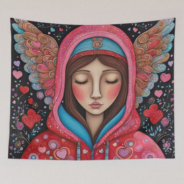 Item preview, Pensioner Angel of Love with wings wearing a hoodie celebrating Valentines Day designed and sold by Colin Bentham.