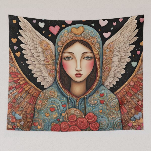 Item preview, Pensioner Angel of Love with wings wearing a hoodie celebrating Valentines Day designed and sold by Colin Bentham.