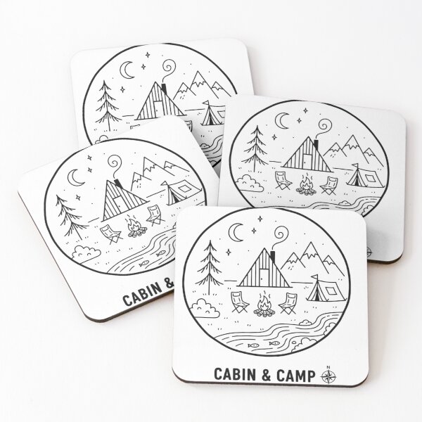 Item preview, Cabin and Campfire Night Line Art designed and sold by BlissHalo.