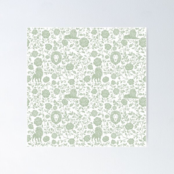 Item preview, Victorian Rose & Lion Silhouette Seamless Pattern | Gothic Floral Animal Design in Sage Green designed and sold by WildLakePatterns.