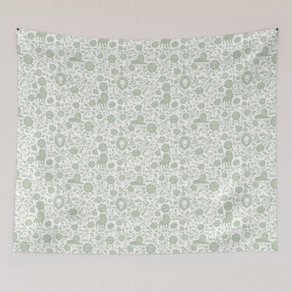 Item preview, Victorian Rose & Lion Silhouette Seamless Pattern | Gothic Floral Animal Design in Sage Green designed and sold by WildLakePatterns.