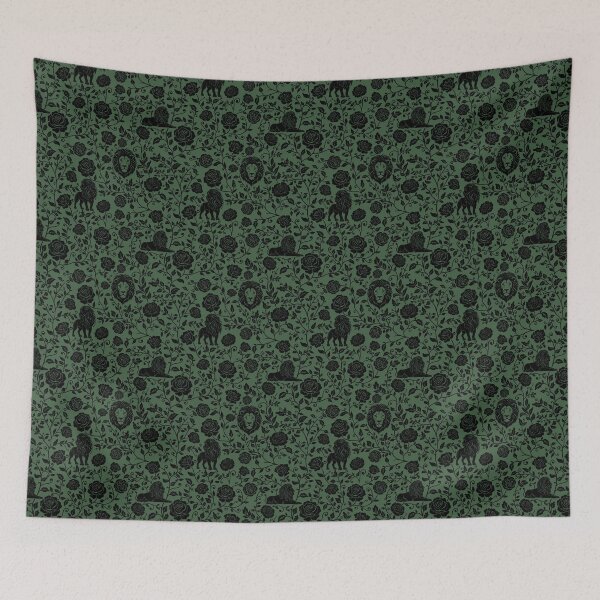 Item preview, Victorian Rose & Lion Silhouette Seamless Pattern | Gothic Floral Animal Design in Green designed and sold by WildLakePatterns.