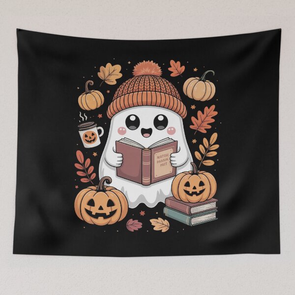 Item preview, Cozy Ghost Reading Halloween Book designed and sold by flagylART.