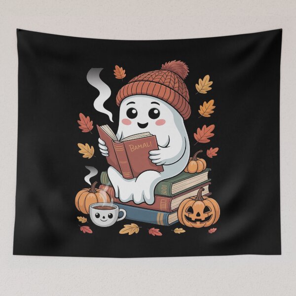 Item preview, Cozy Ghost Reading Halloween Book designed and sold by flagylART.