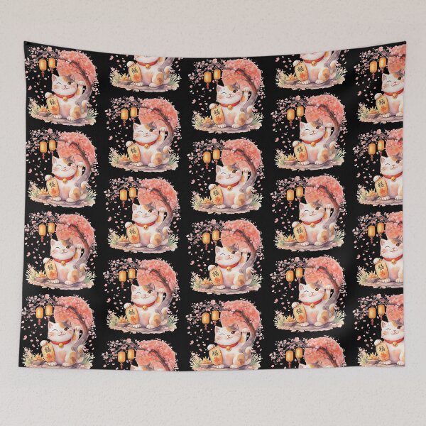 Item preview, Japanese Lucky Cat Sakura – Kawaii Maneki Neko Watercolor Art designed and sold by Emilysalae.