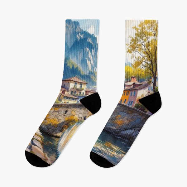 Item preview, Pyrenean village with its mountain stream designed and sold by jefboutique6150.