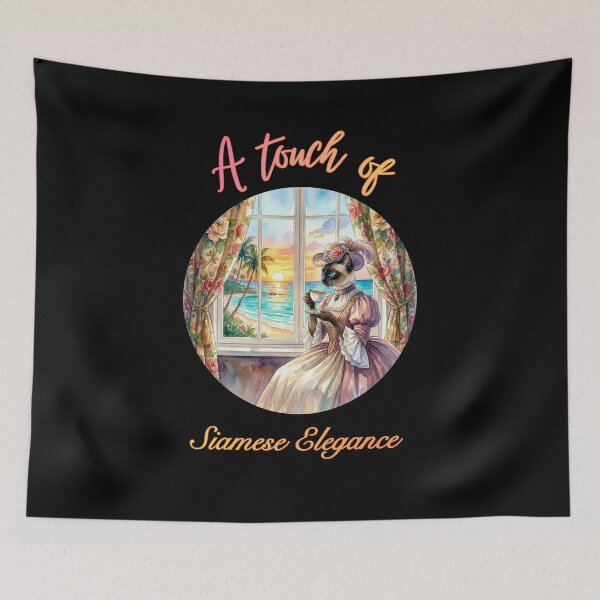 Item preview, Siamese Elegance Victorian Cat Lady at Tropical Sunset Window designed and sold by Fateh-Kro ⭐⭐⭐⭐⭐.